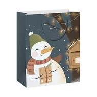 Dísztasak CREATIVE Special M 18x23x15 cm karácsonyi hóemberes színes fényes sodort füles