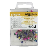 Gombostű műanyag dobozban színes fejjel