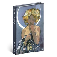 Határidőnapló mágnessel záródó REALSYSTEM 110x160mm heti sárga lapos Alphonse Mucha 2026.