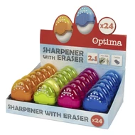 Hegyező és radír display OPTIMA 1 lyukú tartályos műanyag 24 darabos