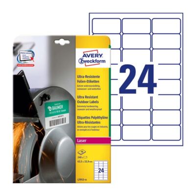Etikett AVERY L7912-10 63,5 x 33,9 mm ultra ellenálló 240 címke/doboz 10 ív/doboz