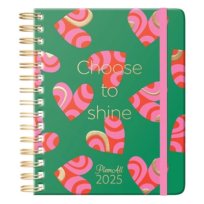 Határidőnapló PLANALL Midi Heart B/6 heti spirálos keményfedelű gumis 2025.