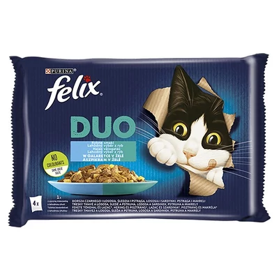 Állateledel alutasakos FELIX Fantastic DUO macskáknak halas válogatás aszpikban 4x85 g