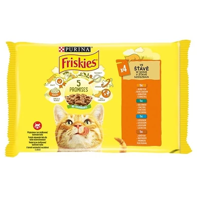 Állateledel alutasakos PURINA Friskies macskáknak csirke-kacsa-lazac-pulyka 4x85 g