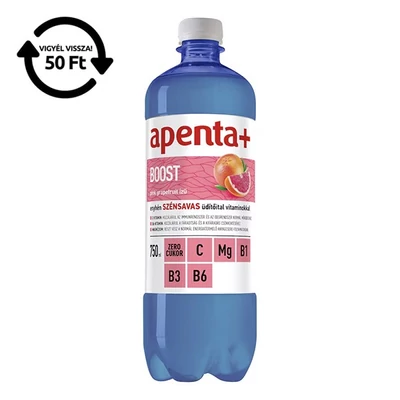Ásványvíz szénsavas APENTA+ Boost pink grapefruit ízű 0,75L DRS