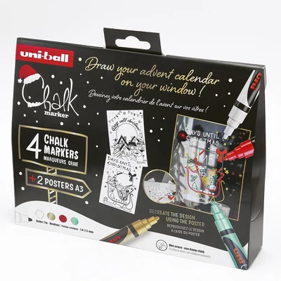 Folyékony kréta UNI PWE-5M Karácsonyi kiadás Tradicionális színek 4 darabos