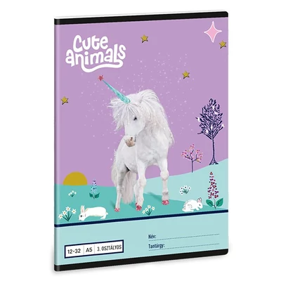 Füzet vonalas ARS UNA A/5 32 lapos 12-32 3.osztályos Cute Animals-Unicorn