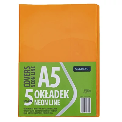 Füzetborító ASTRA PAP A/5 bújtatós pvc neon élénk színek 5 db/csomag