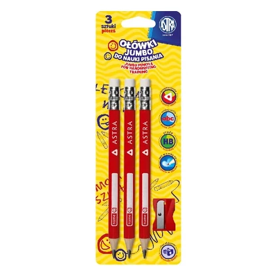 Grafitceruza ASTRA Jumbo radíros háromszögletű HB 3 darabos ajándék hegyezővel