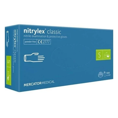Gumikesztyű egyszer használatos nitril púdermentes kék S 7 100 darabos
