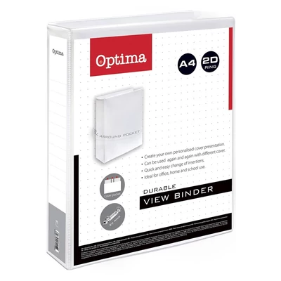 Gyűrűskönyv OPTIMA panorámás A/4 2 gyűrű 38mm fehér