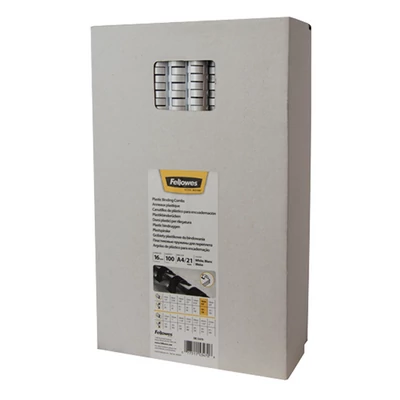 Iratspirál műanyag FELLOWES 16mm fehér műanyag spirál 101-120 lap 100 darabos