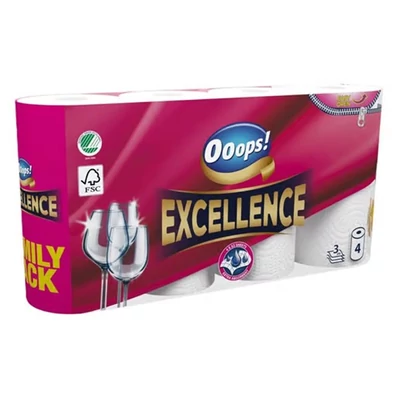 Kéztörlő tekercses háztartási OOOPS! Excellence 4 tekercses 3 rétegű