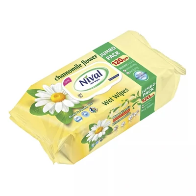 Nedves törlőkendő NIVAL kamillás 120 darabos