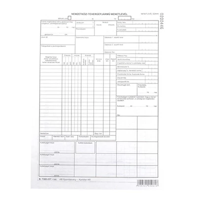 Nyomtatvány nemzetközi tehergépkocsi menetlevél