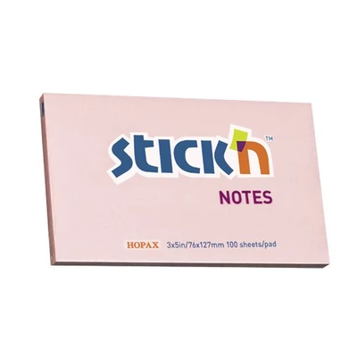 Öntapadós jegyzettömb STICK`N 76x127mm pasztell pink 100 lap