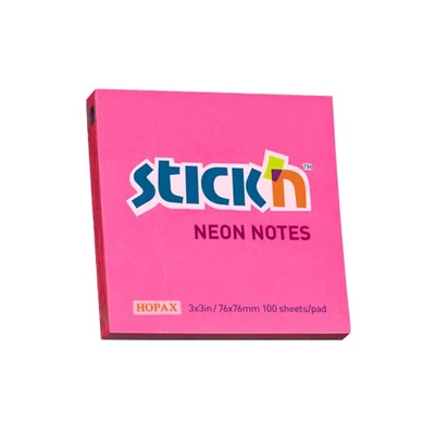 Öntapadós jegyzettömb STICK`N 76x76mm neon pink 100 lap