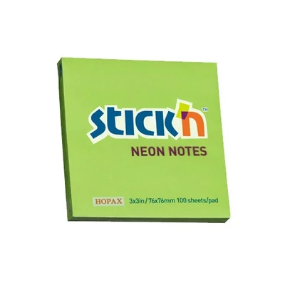 Öntapadós jegyzettömb STICK`N 76x76mm neon zöld 100 lap