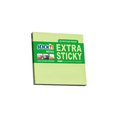 Öntapadós jegyzettömb STICK`N extra erős 76x76mm újrahasznosított pasztell zöld 90 lap