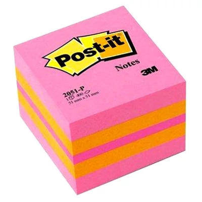 Öntapadós jegyzettömb 3M Post-it LP2051P 51x51mm mini kocka vegyes pink 400 lap