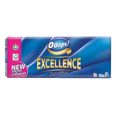 Papírzsebkendő Ooops! Excellence Sensitive 4 rétegű 10x8 darabos