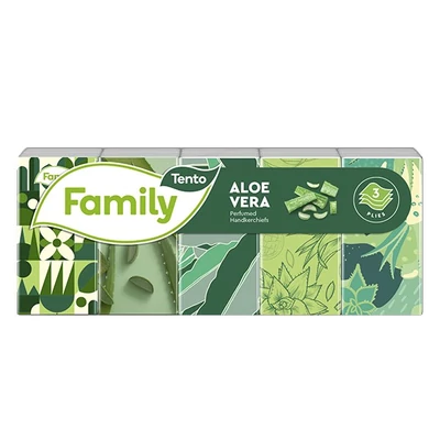 Papírzsebkendő TENTO Family aloe vera 3 rétegű 10x10 darabos