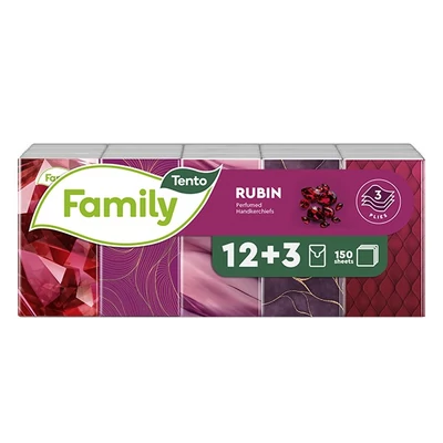 Papírzsebkendő TENTO Family rubin illatos 3 rétegű 15x10 darabos