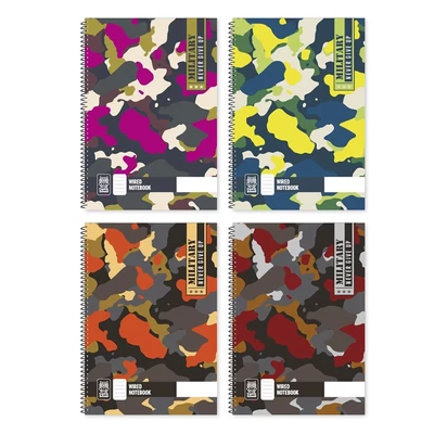 Spirálfüzet kockás Military A/4 70 lapos vegyes minták