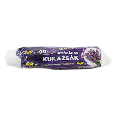 Szemeteszsák KELLY illatosított levendula húzózáras 50x60 cm 40L 15 darabos