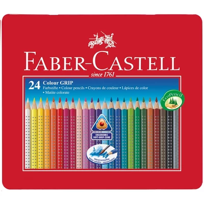 Színes ceruza FABER-CASTELL Grip háromszögletű fémdobozos 24 darabos