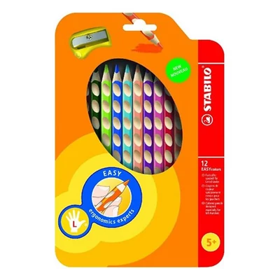 Színes ceruza STABILO Easycolors háromszögletű balkezes 12 darabos