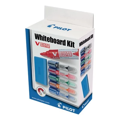 Táblamarker PILOT V-Board Master kerek 5 darabos készlet tartóval és mágneses törlővel