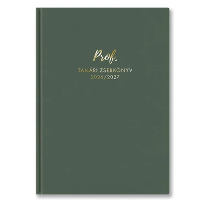 Tanári zsebkönyv TOPTIMER Prof PU műbőrborító A/5 heti 145x205 mm Sötét oliva 2026-2027